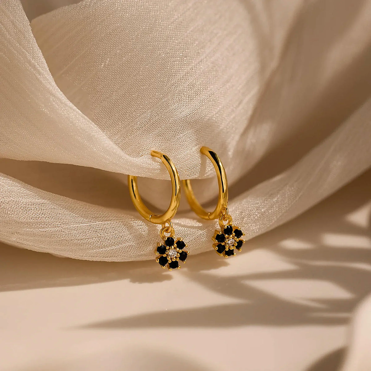 Flower Charm Huggie Hoops