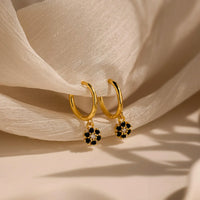 Flower Charm Huggie Hoops