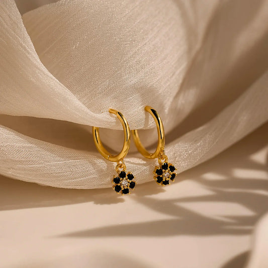 Flower Charm Huggie Hoops