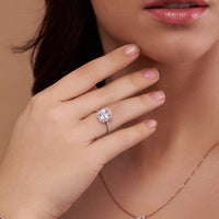 Dazzling Radiant-Cut Halo Ring - KYMEE