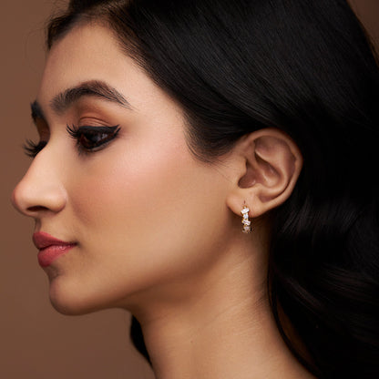 Round and Baguette Diamond Hoop