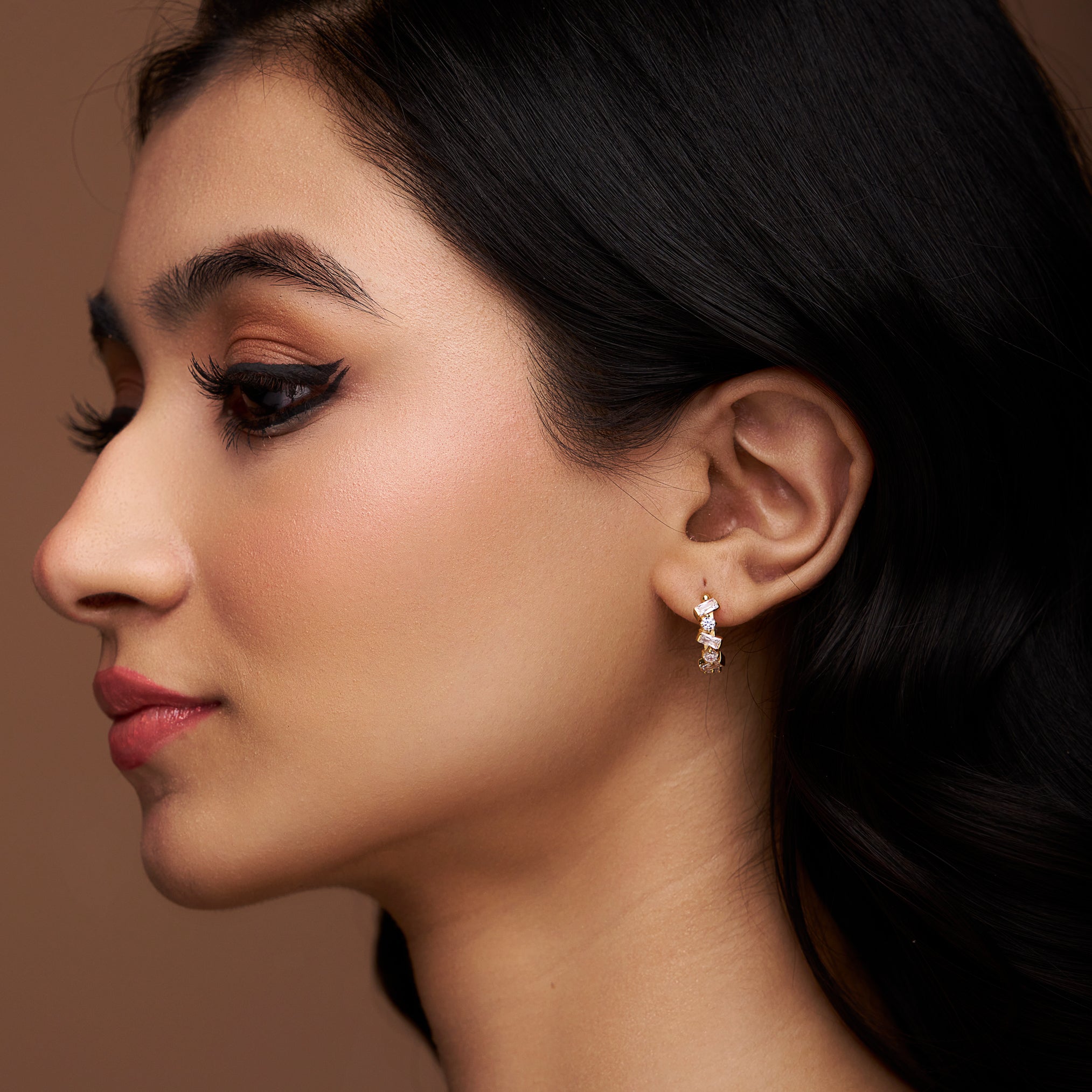 Round and Baguette Diamond Hoop