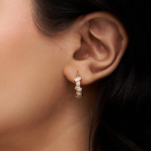 Round and Baguette Diamond Hoop - KYMEE