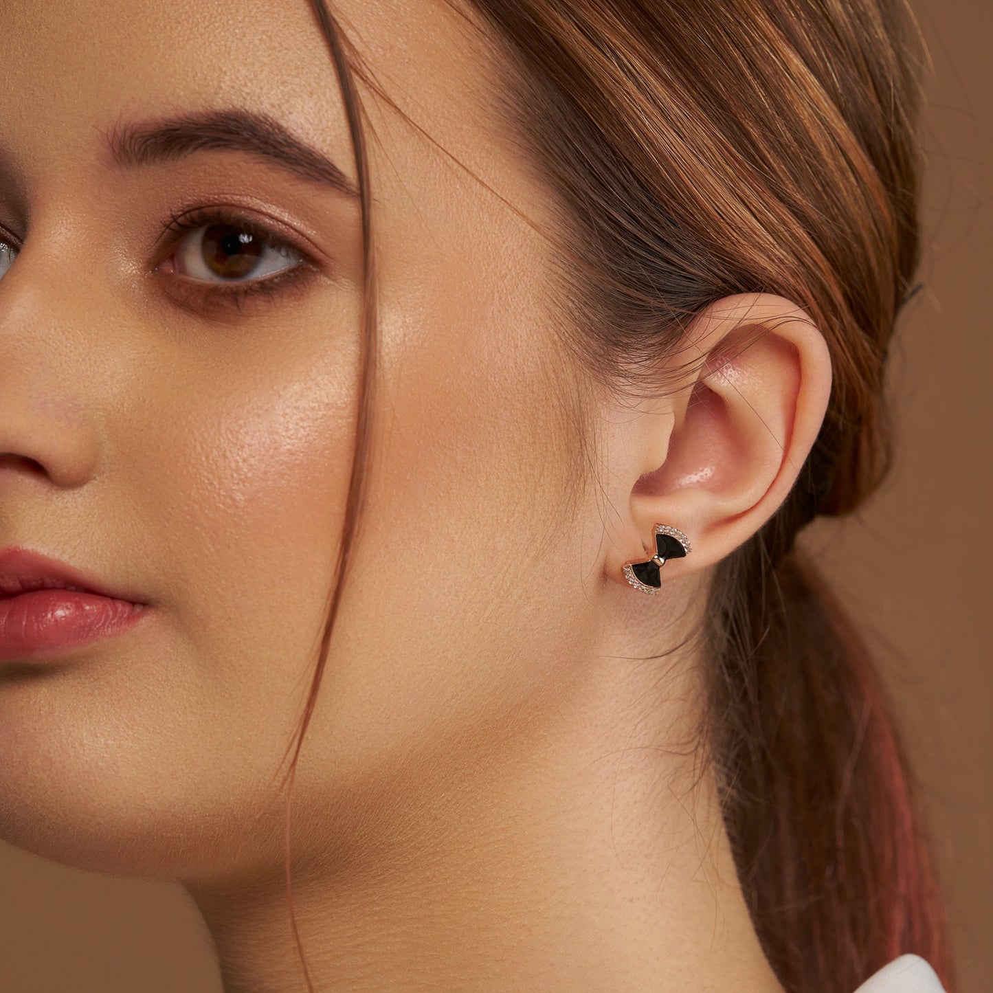 Black Enamel Bow Earrings - KYMEE