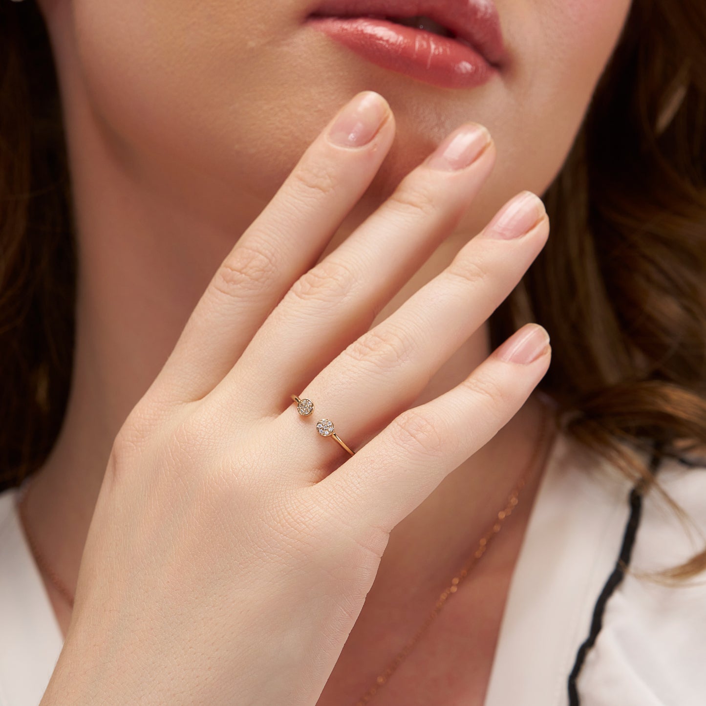 Open Two Dot Pave Ring