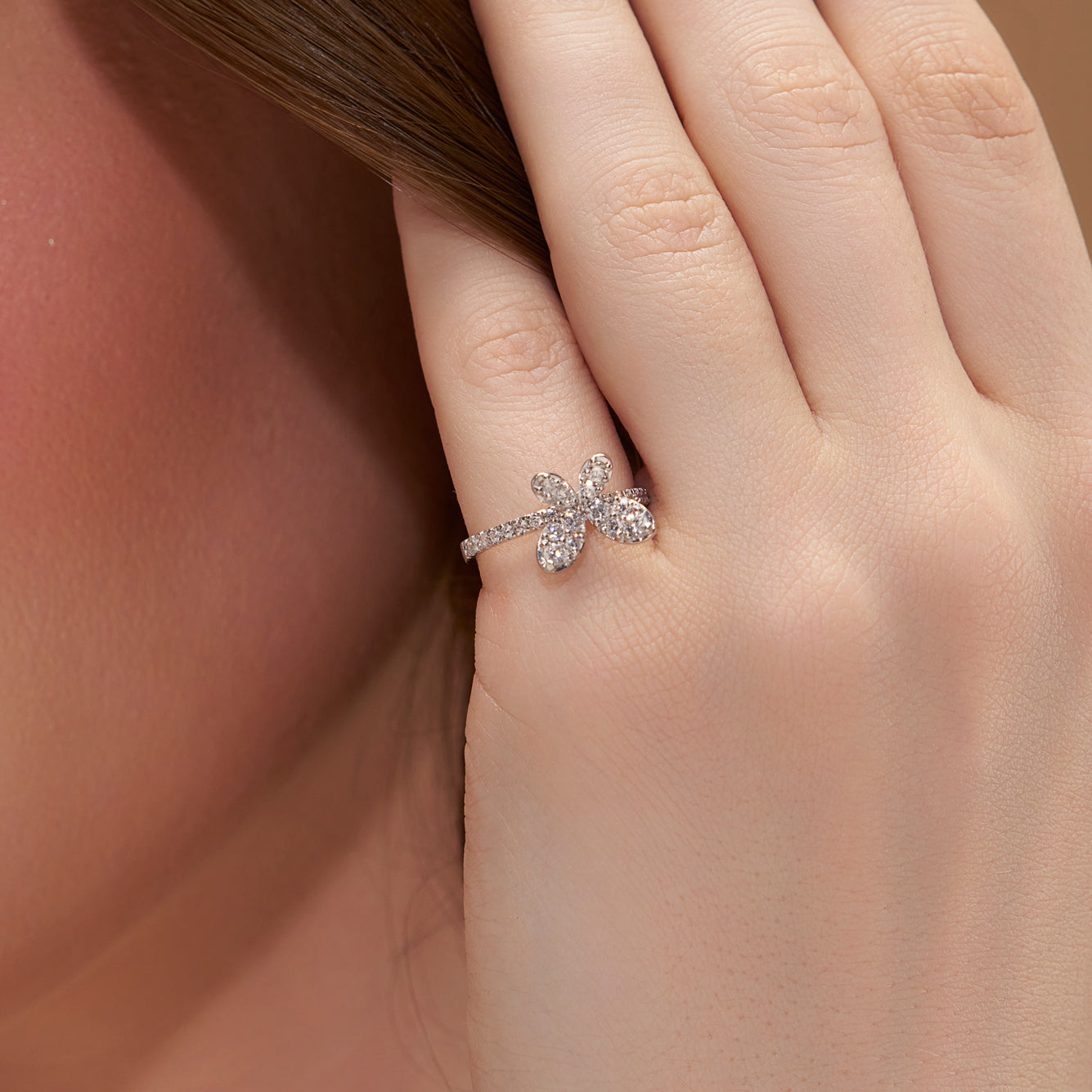Sparkling Butterfly Silver Ring