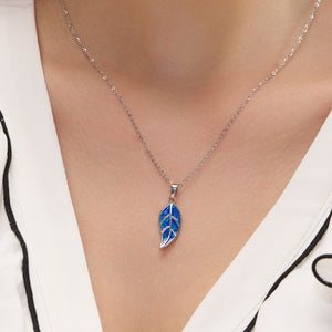 Leaf Necklace with Blue Inlay - KYMEE