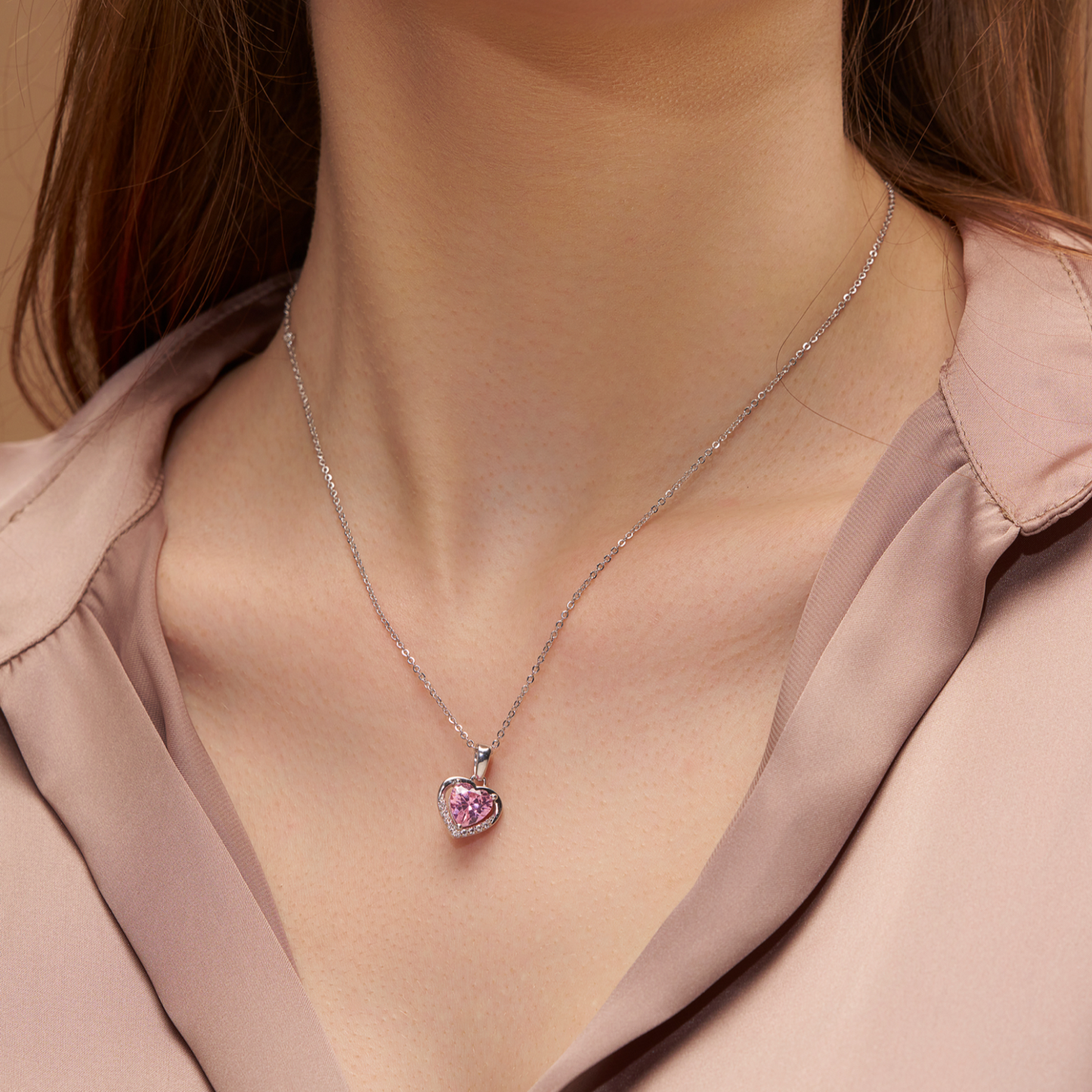Pink Heart Diamond Necklace - KYMEE
