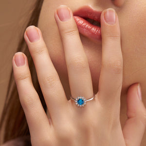 Luxurious Blue Diamond Halo Ring - KYMEE