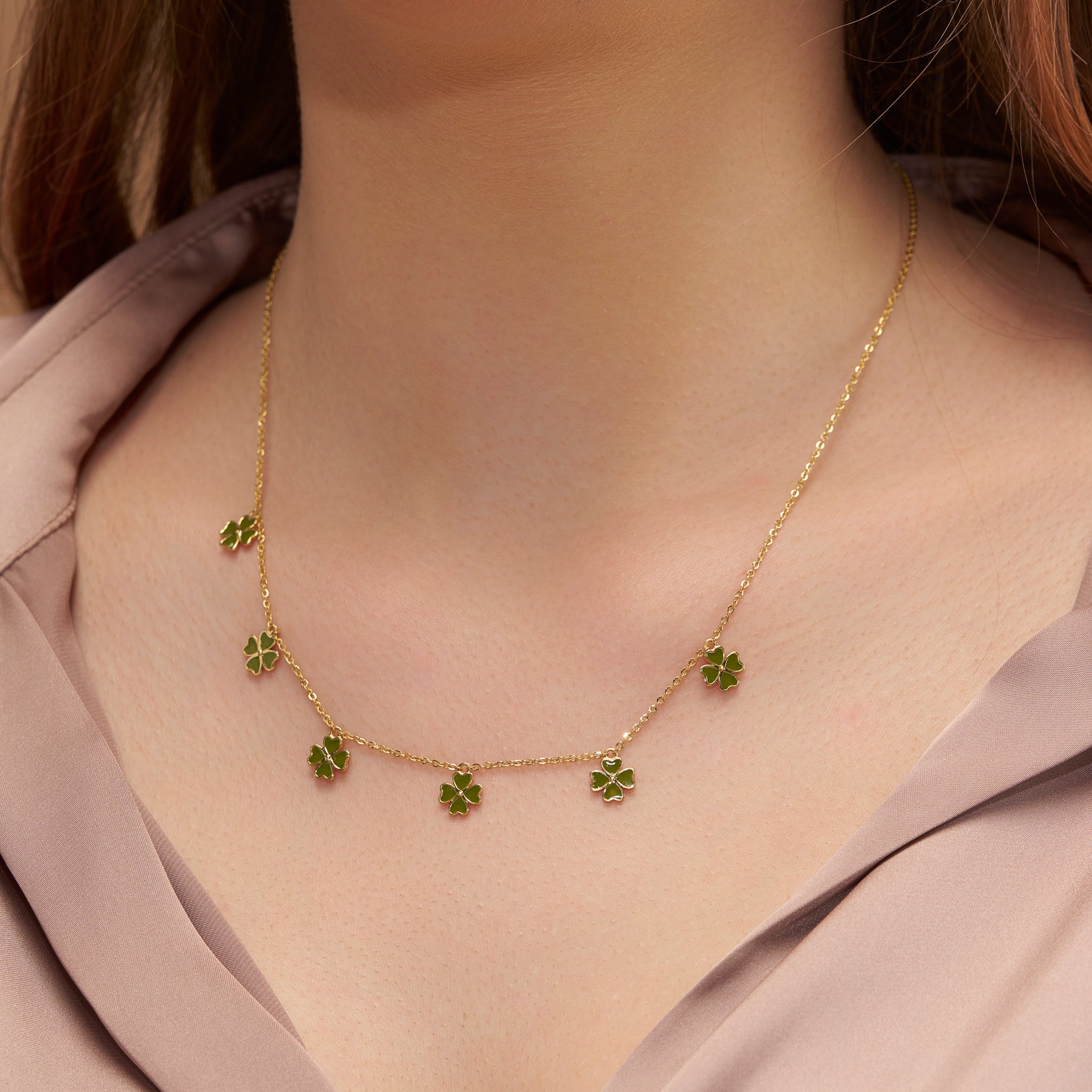 Green Enamel Clover Necklace