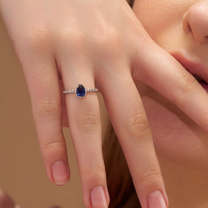 Elegant Blue Pear Solitaire Ring - KYMEE