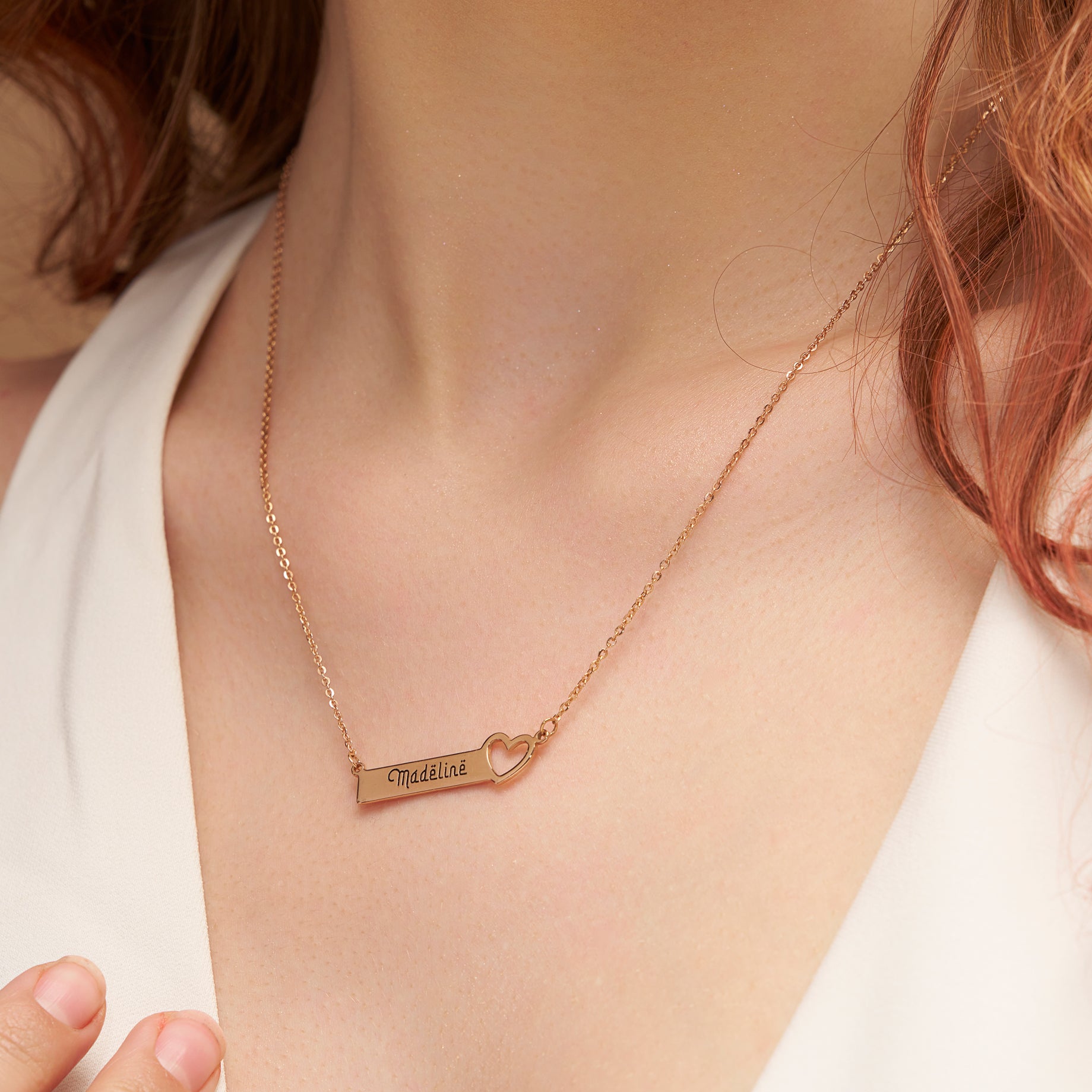 Engraved Bar Necklace with Heart - KYMEE