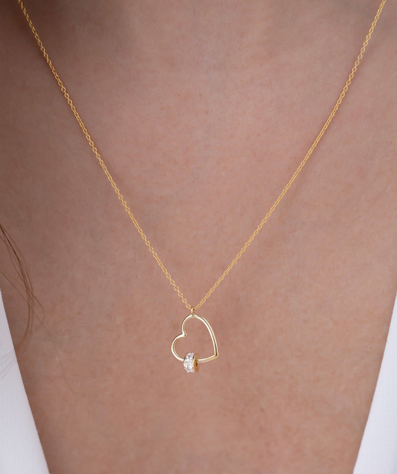 Open Heart Sliding Stone Necklace