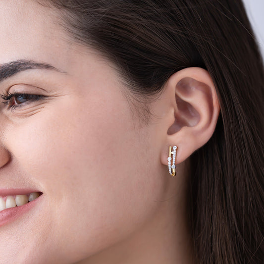 Double Bar Bezel J-Hoop Earrings