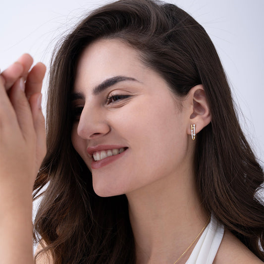 Double Bar Bezel J-Hoop Earrings