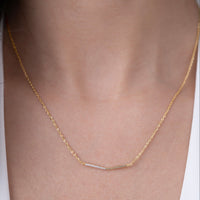 Half-Pavé Angled Bar Necklace