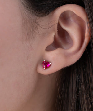 18k Gold Vermeil Ruby Heart Studs