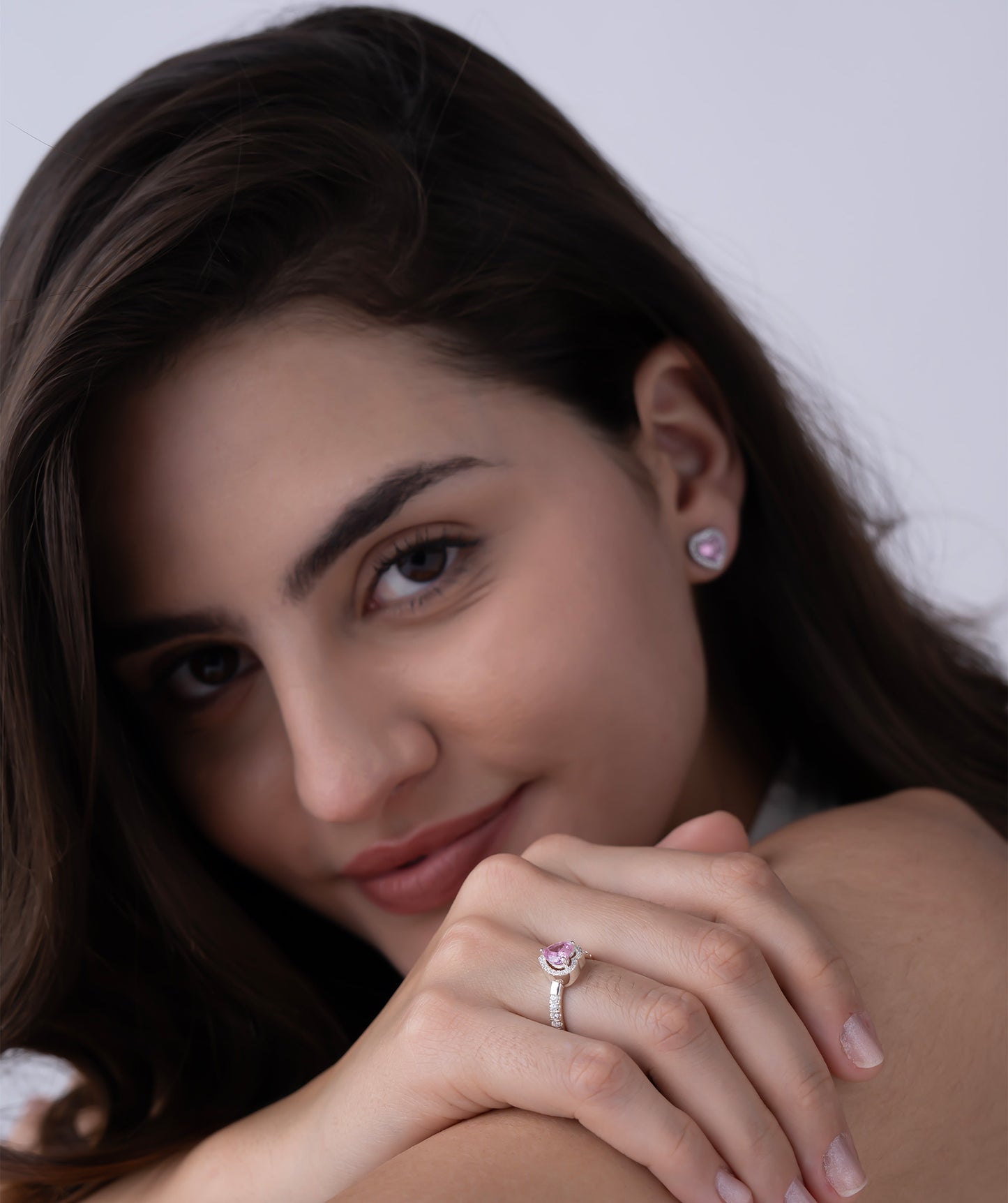 Pink Heart Diamond Halo Ring