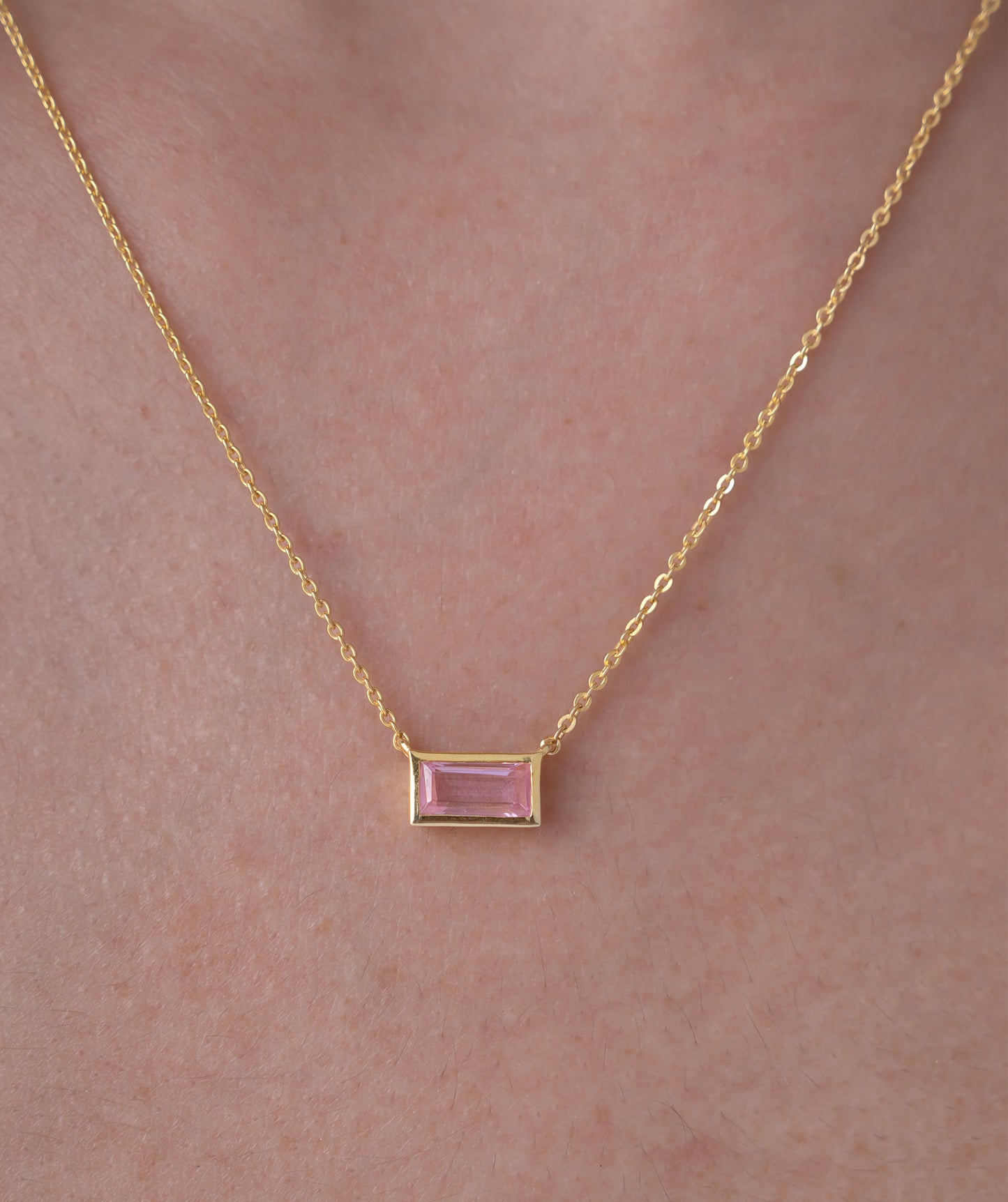 Pink Baguette Solitaire Necklace