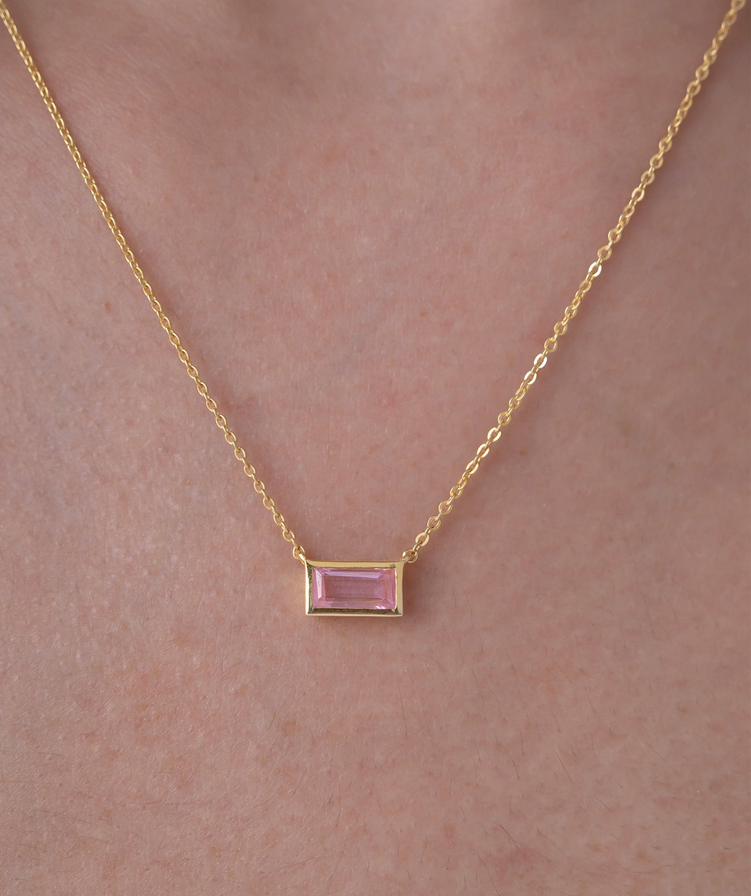 Pink Baguette Solitaire Necklace