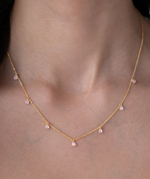Pink Round Stone Station Necklace