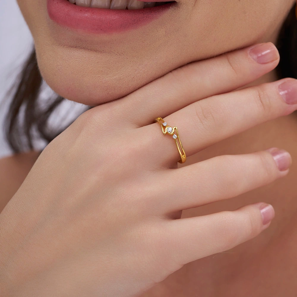 Triple Stone Wave Ring
