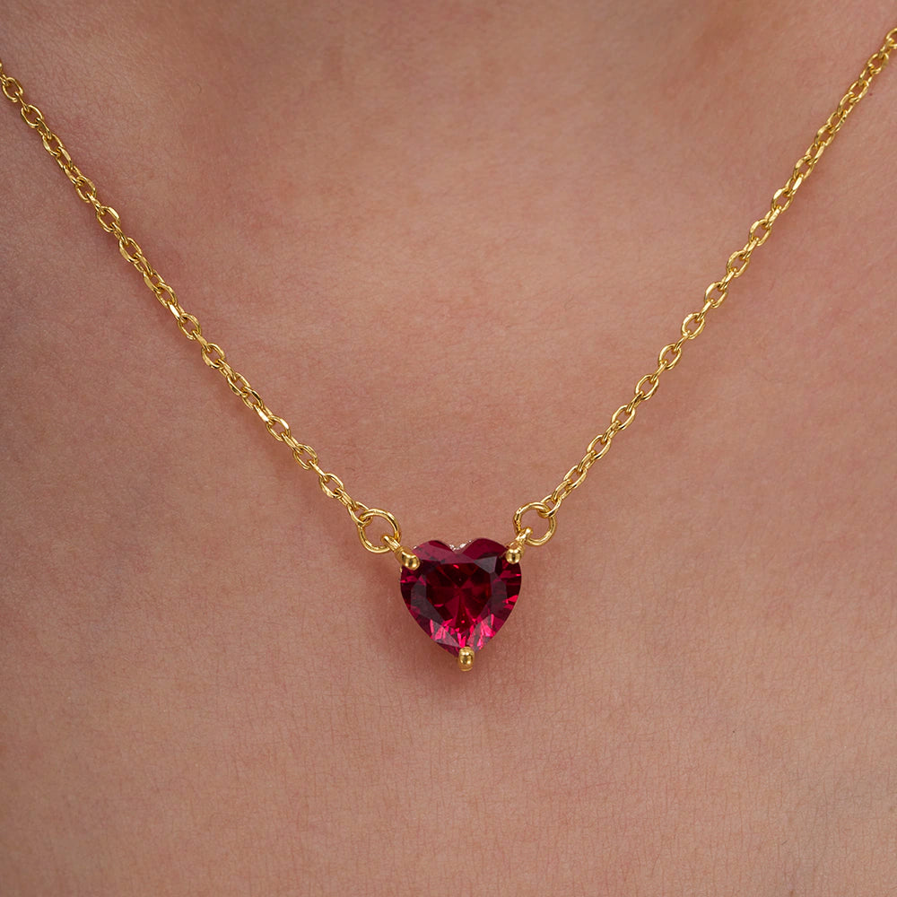 Ruby Red Heart Solitaire Pendant Necklace