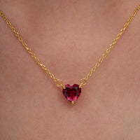 Ruby Red Heart Solitaire Pendant Necklace