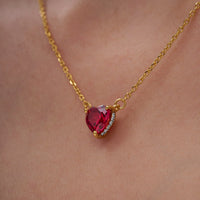 Ruby Red Heart Solitaire Pendant Necklace