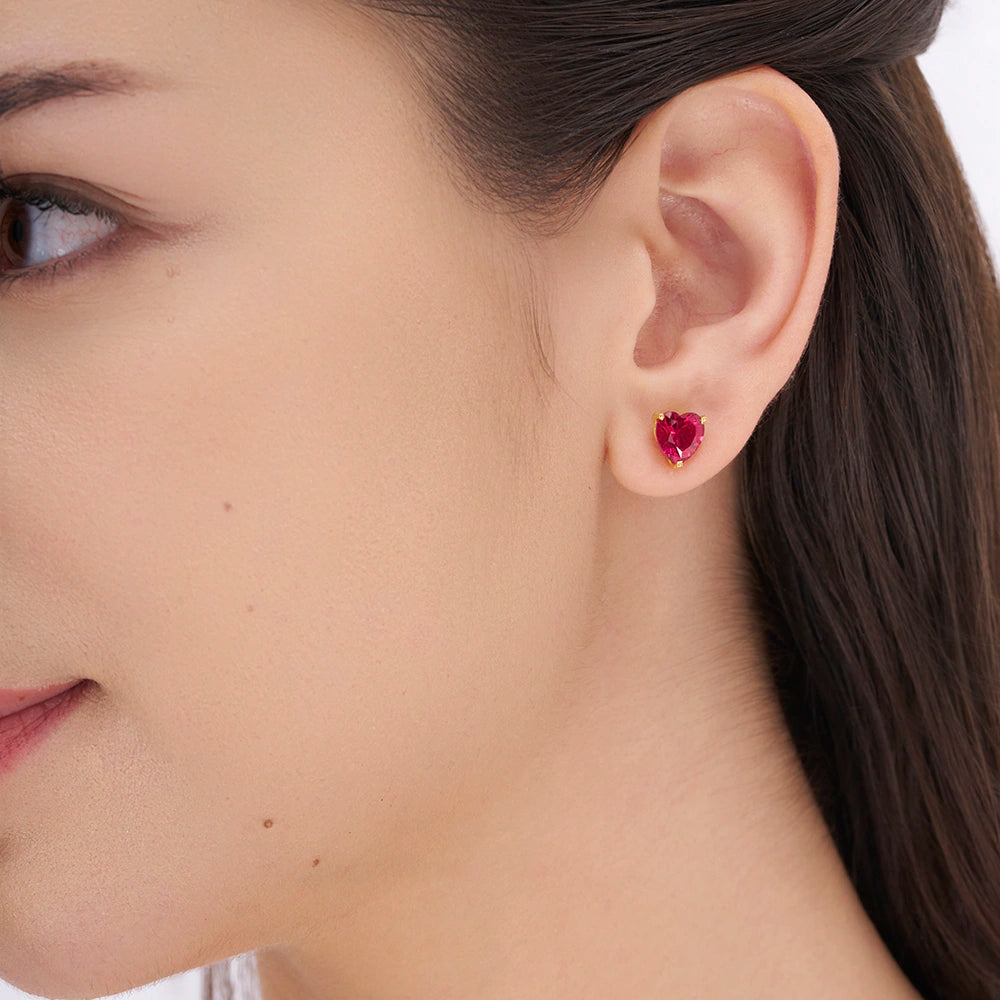 Solitaire Red Heart Studs