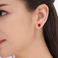 Red Heart Solitaire Stud Earrings