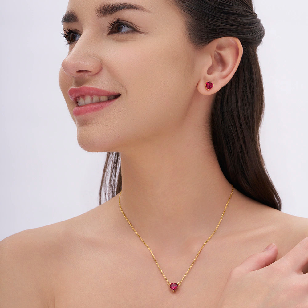 Solitaire Red Heart Studs