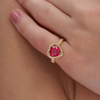 Ruby Heart Halo Pave Ring