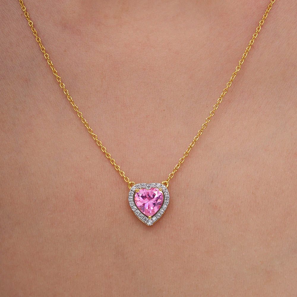 Pink Heart Halo Pendant Necklace