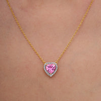 Pink Heart Halo Pendant Necklace