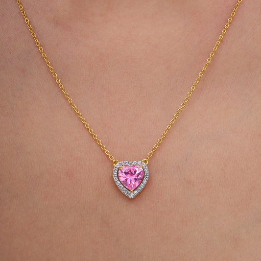 Pink Heart Halo Pendant Necklace