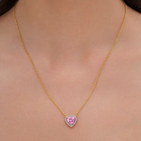 Pink Heart Halo Pendant Necklace
