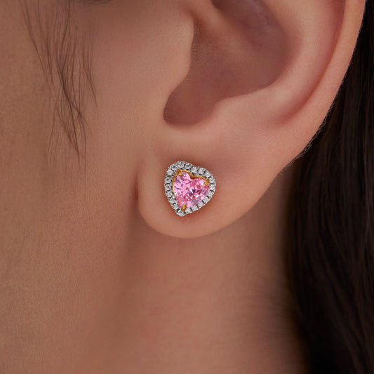 Pink Heart Halo Studs