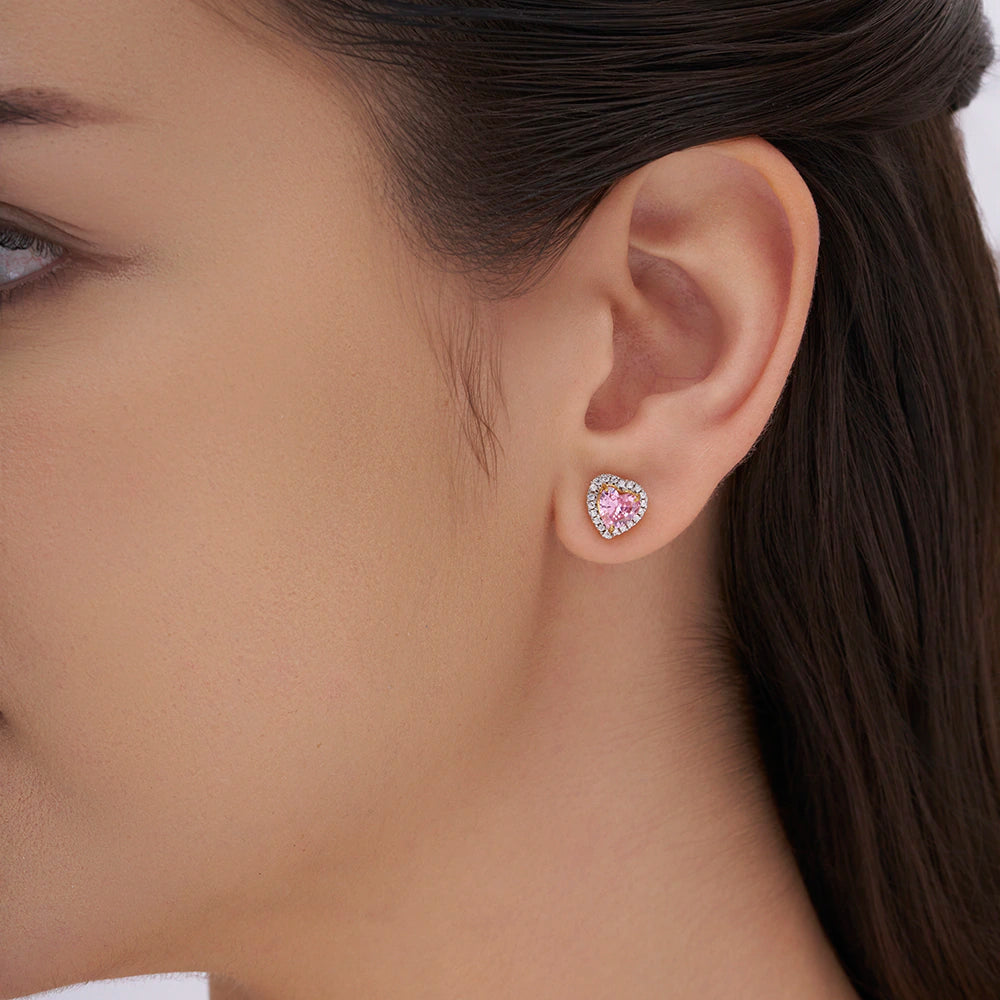 Pink Heart Halo Studs