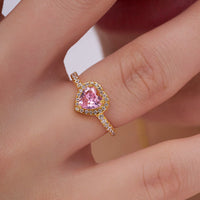 Pink Heart Halo Pave Ring