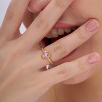 Pink Heart Halo Pave Ring