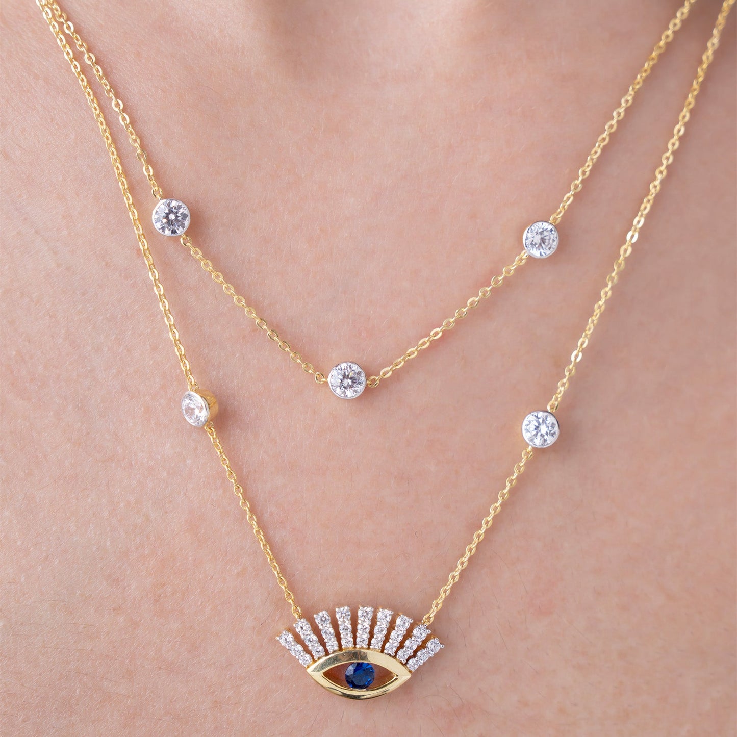Double Layer Evil Eye Charm Necklace