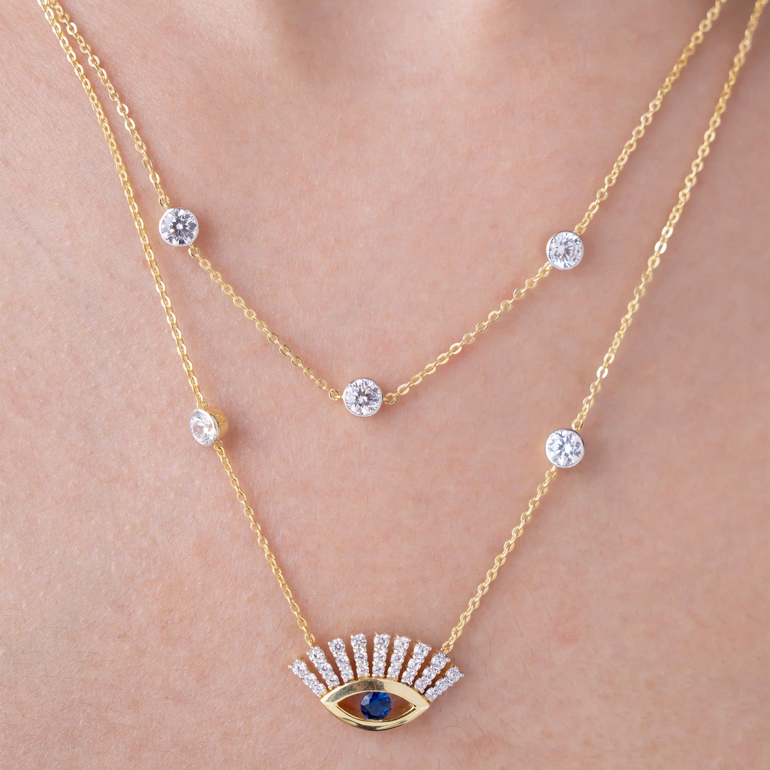 Double Layer Evil Eye Charm Necklace