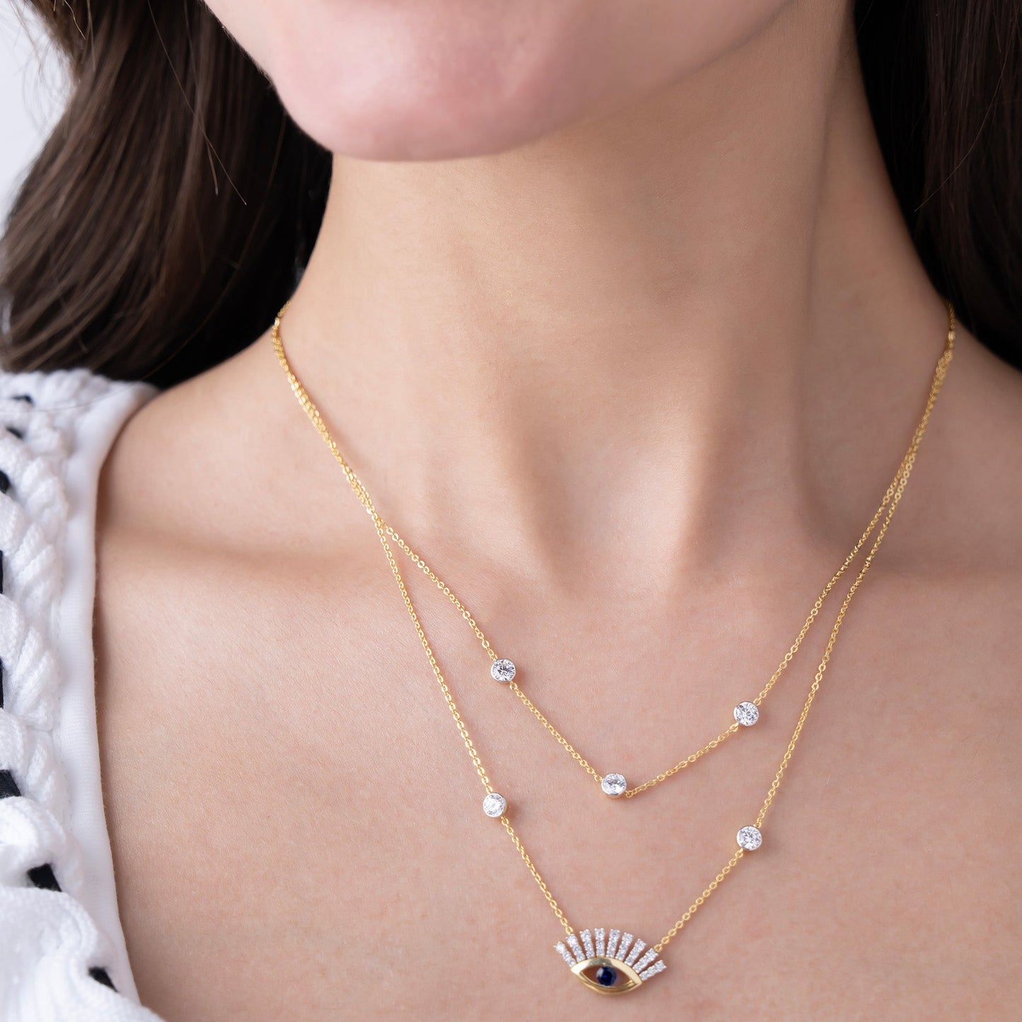 Double Layer Evil Eye Charm Necklace