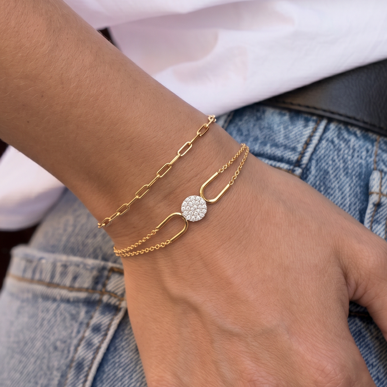 Double Chain Pave Circle Bracelet