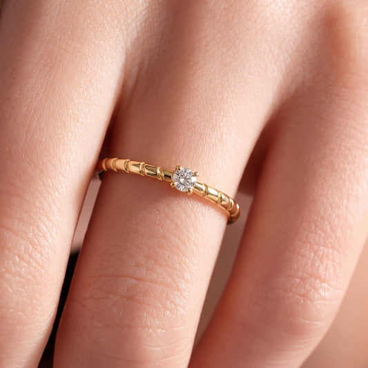 Tiny Bamboo Solitaire Ring