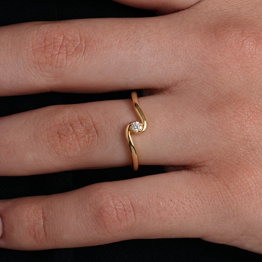 Wave Tension Solitaire Ring