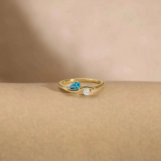 Toi et Moi Pear Round Wave Band Ring