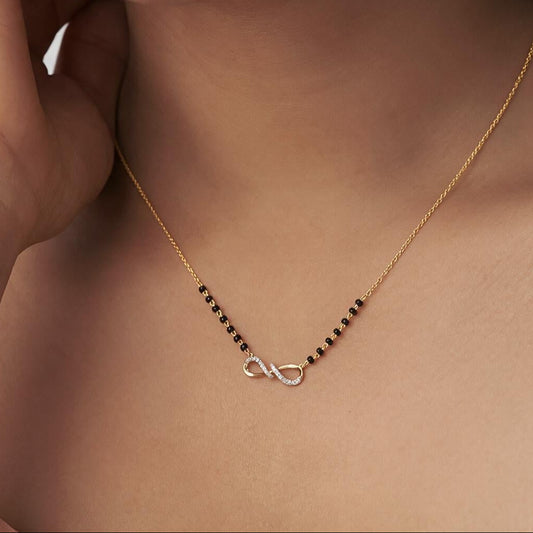 Half Pavé Infinity Beaded Mangalsutra