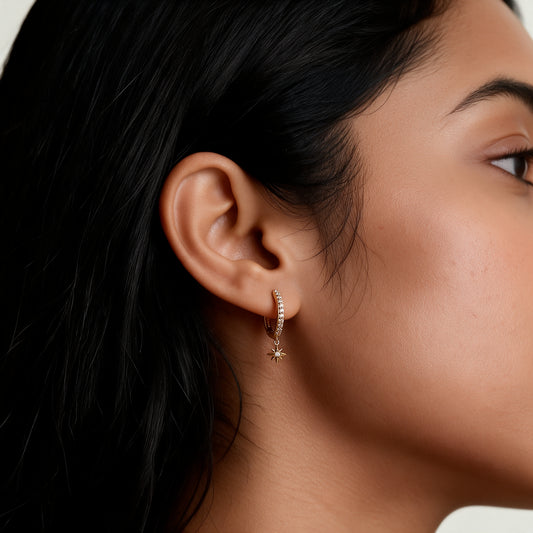North Star Pave Huggie Drop Earrings